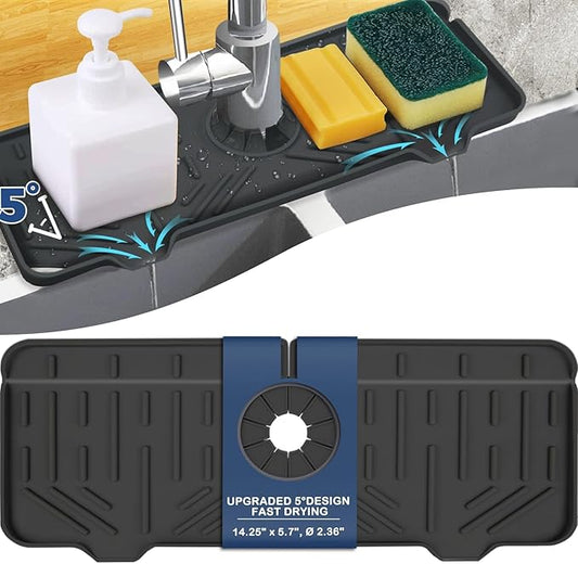 Kitchen Sink Faucet Splash Guard Silicone Sink Faucet Drying Mat Faucet Handle Drip Catcher Tray Dish Sponge Holder Kitchen Sink Accessories Sink Protector Home Kitchen Organization Gadgets Organizer