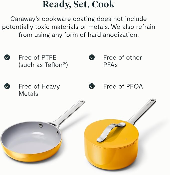 Caraway Mini Cookware Set - Non-Stick Ceramic Fry Pan (1.05 qt, 8") & Sauce Pan (1.75 qt) - Non Toxic, PTFE & PFOA Free - Oven Safe & Stovetop Agnostic (Gas, Electric & Induction) - Marigold