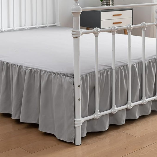 Bed Skirt Queen Size Ruffled Bed Skirt with Split Corners, 14 Inch Drop Dust Ruffle Bed Skirt with Platform, Light Gray