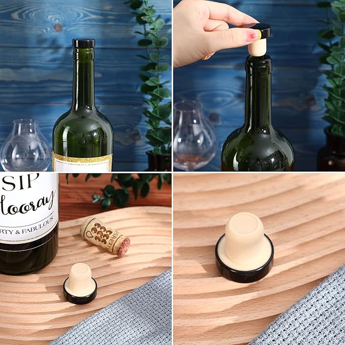 T-shaped Stopper Cork Wine Stopper Bottle Stoppers Reusable Wine Bottle Stopper Sealing Plug Bottle Cap for Wine Beer Bottles DIY Craft (Black, 144)