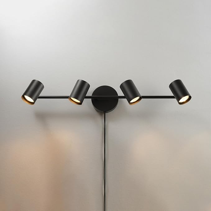 Globe Electric 64000119 26" 4-Light Plug-in Track Lighting, Matte Black, Pivoting Track Heads, 15-Foot Black Cord, in-Line on/Off Rocker Switch