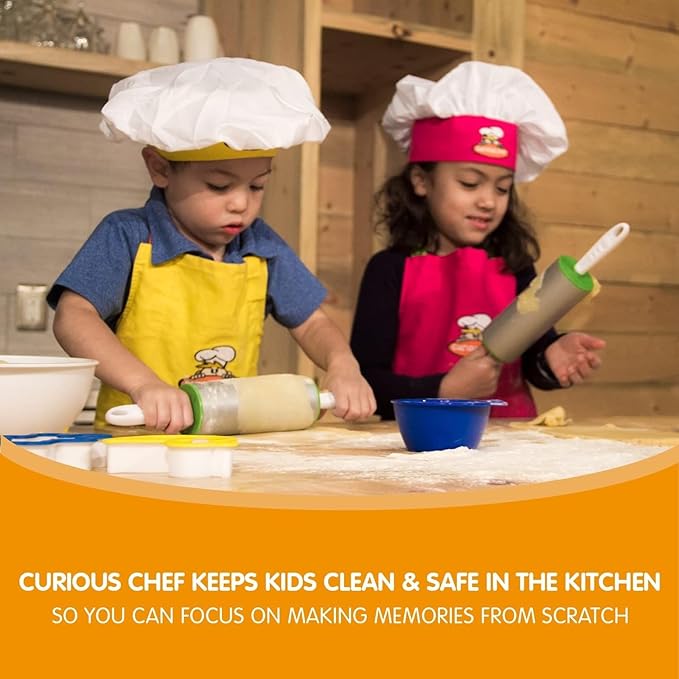 Curious Chef 11-Piece Pink and Green Chef's Kit for Kids, includes Real Cooking and Baking Tools, Dishwasher Safe and Made with BPA-Free Plastic
