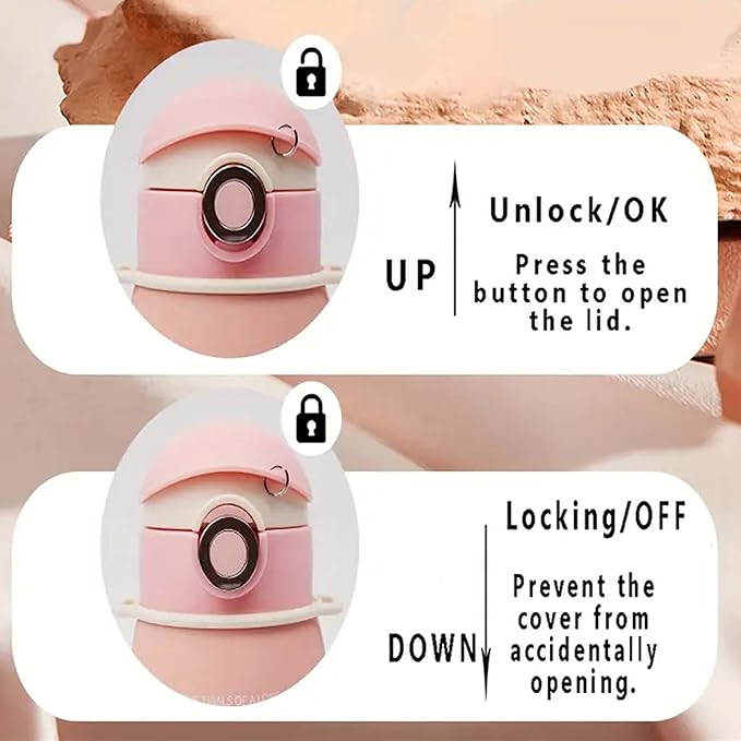 Thermal Vacuum Insulated Water Bottle with Straw & lid - Durable & Premium Design - Easy Open Button, Food Grade Stainless Steel - Dishwasher Safe kids cup (17 Oz)