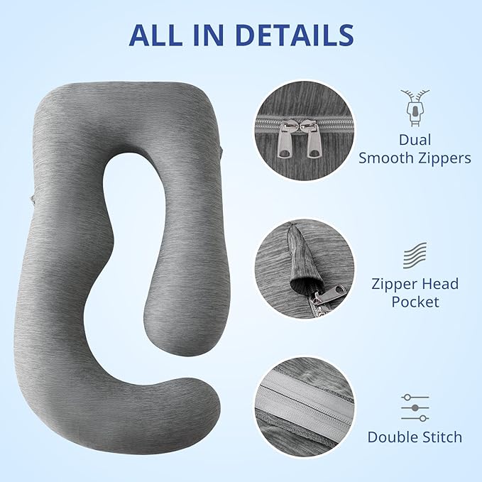 Sasttie Cooling Pregnancy Pillow Cover, 57-inch U Shaped Pregnancy Pillow Case, Cooling Maternity Pillow Cover Fits 55/57 Inch Pregnant Pillow, Grey