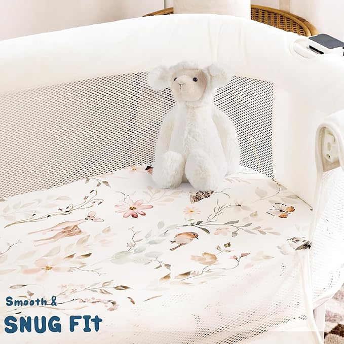 GRSSDER Stretchy Ultra Soft Fitted Bassinet Sheets 3 Pack, Universal Fit for Baby Cradle Moses Basket Oval Rectangle Mattress Safe and Snug, Beautiful Blush Pink Floral Bassinet Sheet for Girls