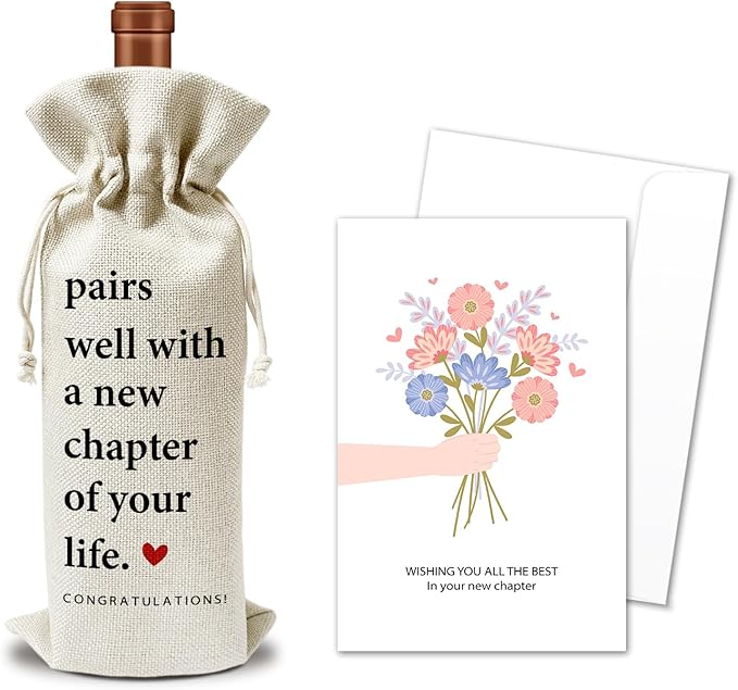 New Job Gifts Wine Gift Bags & Card, New Benning Gifts for Women Men, New Business Owner Gifts Retirement Gift 1 pcs Reusable Burlap Wine Gift Bags for Wine Bottles New Chapter Holiday Party Favor -22