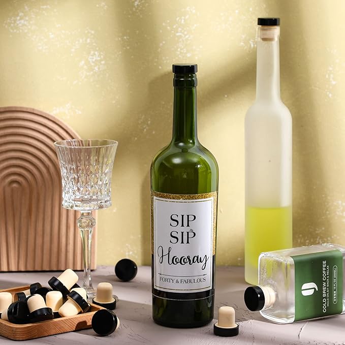 T-shaped Stopper Cork Wine Stopper Bottle Stoppers Reusable Wine Bottle Stopper Sealing Plug Bottle for Wine Beer Bottles DIY Craft (Black, 24 Pieces)