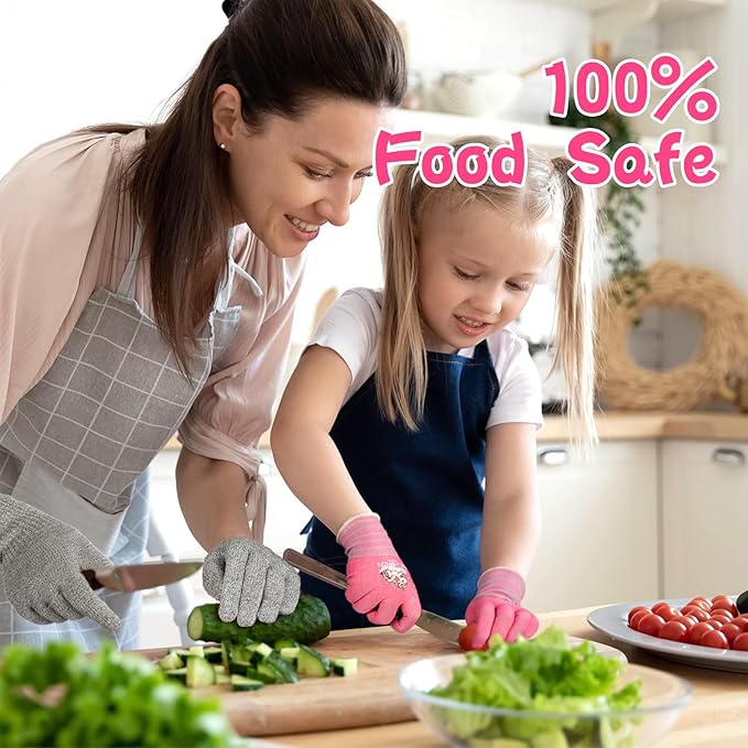 Schwer 2 Pairs MINI-KIDDO Kids Gardening Gloves MN1917, ANSI A6 Cut Resistant Kids Work Gloves, Kids Fishing Gloves, Food Grade Kids Gloves for Gardening, Wood Carving, Kitchen (XXS, 3–5 Years)