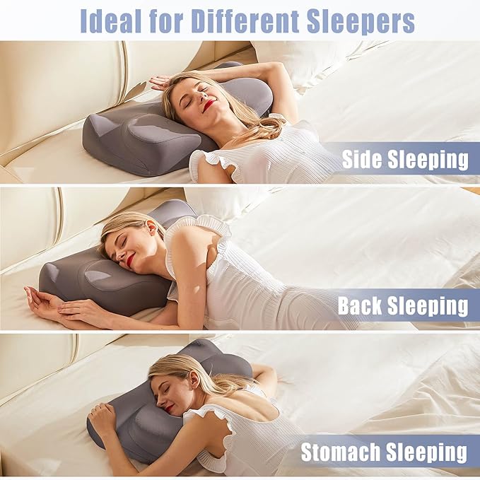 Ergonomic Memory Foam Pillow for Neck Pain Relief,Neck Support Pillows for Sleeping,Cooling Pillows for Neck and Shoulder Pain,Ideal Cervical Pillow for Side,Back,and Stomach Sleepers,Grey