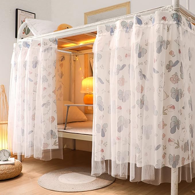 Hoce Bunk Bed Curtain Gauze Bunk Bed Curtains Drapes with Lace Privacy Dorm Bed Canopy for Bottom Twin