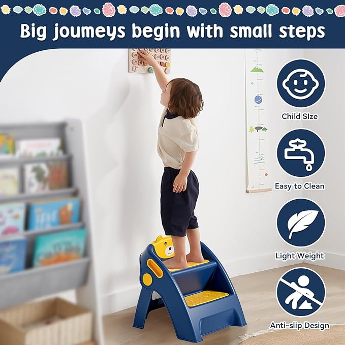 Toddler Step Stool for Bathroom Sink and Potty Training Durable Anti-Slip,Anti-Tip A-Frame,10-Second Assembly, 2-Step Potty Stool with Wide Steps,CPC Certified for Safe and Kids Easy Hand Washing