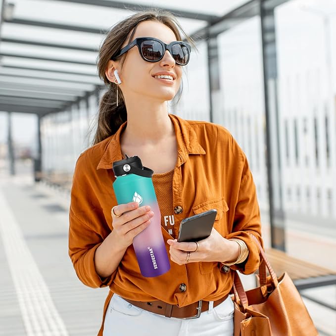 SENDESTAR Water Bottle 32oz,2 Lids(Straw lid),Wide Mouth Stainless Steel Vacuum Insulated Double Wall Keep Liquids Cold or Hot All Day,Sweat Proof Sport Design,Fit Car Cup Holder(Hydrangea)