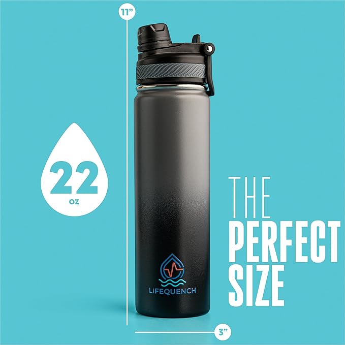 Insulated Water Bottle with Straw and Handle 22 oz-Stainless Steel Water Bottles with Straw, Dual Cap Function & Sleeve, Keeps Drinks Hot Up to 12 Hours & Cold Up to 24 Hours (Rock)