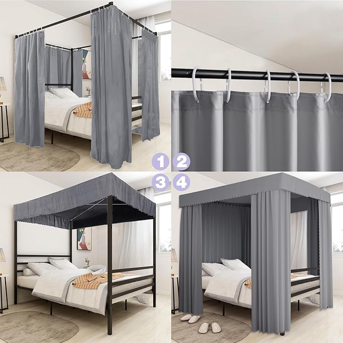 Grey Canopy Bed Curtains - 4 Corner Post Bed Curtains Canopy Twin Bed Canopy Curtains for Adults Girls Bedroom Decoration(Grey, Twin)