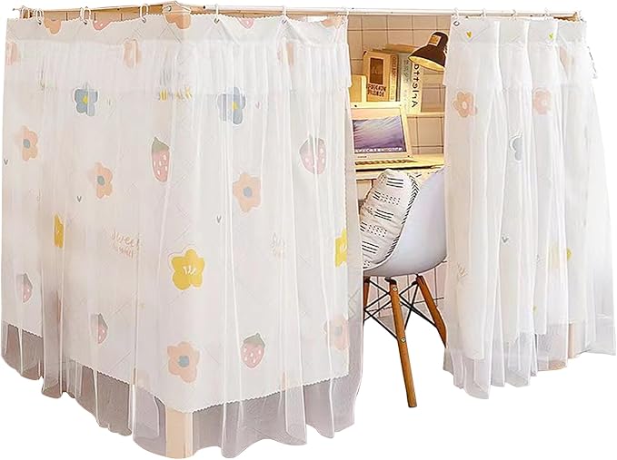 Beautiful Gauze Bunk Bed Curtains Drapes with Lace Privacy Bed Canopy for Bottom, 2 Panels, Flower Strawberry