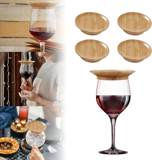 Wine Glass Charcuterie Topper, 4Pcs Charcuterie Wine Toppers, Wine Glass Charcuterie Board Topper, Bamboo Dessert Plates for Family Restaurants Bars (4 Pack)