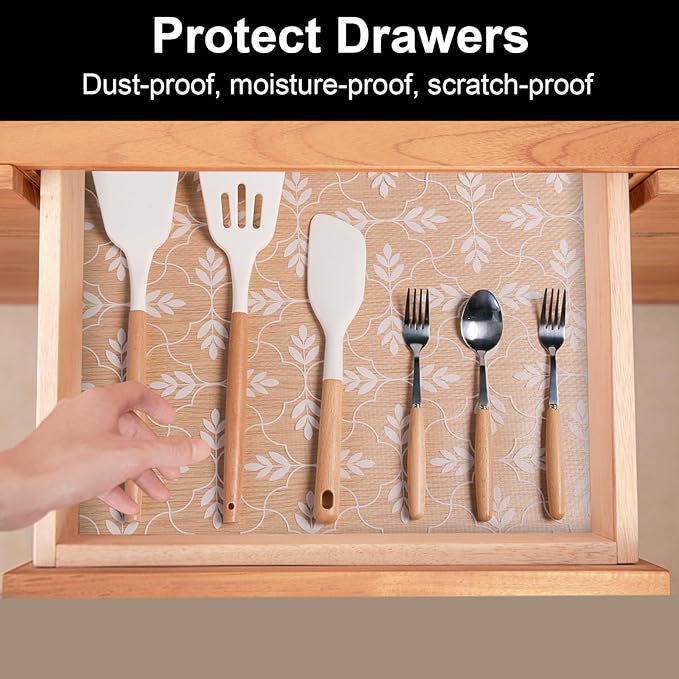Cooyes Shelf Liner Drawer Liners, Shelf Liners for Kitchen Cabinets, Non Adhesive Cabinet Liner, EVA Waterproof Non-Slip Refrigerator Liners for Kitchen, Drawer (Transparent, 11.8 in x 30ft)