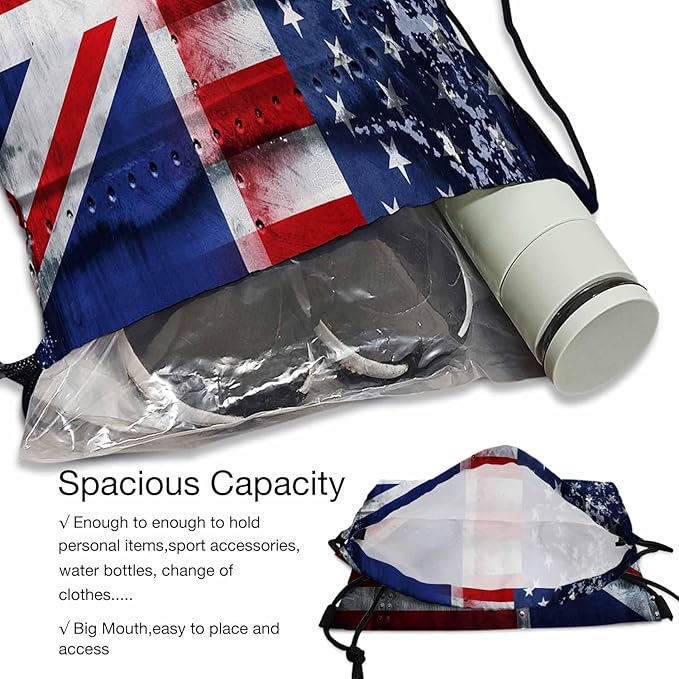 National Flag Drawstring Bag 14x16.9 Inch USA British Star White Red Striped Gym Bag Stroage Small Exercise Accessiors Water Bottle Change of Clothes Shoes