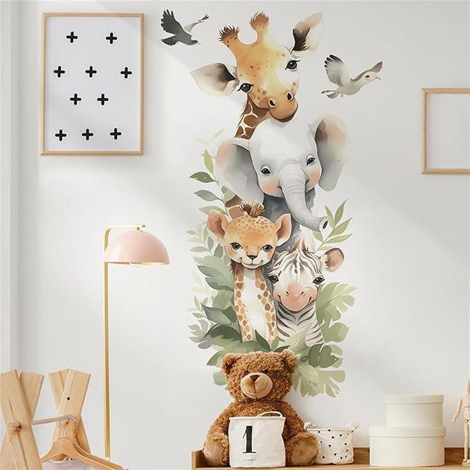 Watercolor Style Cute Animals Wall Decals Lovely Wildlife Wall Sticker Art Wall Clings Removable for Nursery Kid'sroom School Livingroom TV Background Decoration Murals (Lovely Wildlife 1)