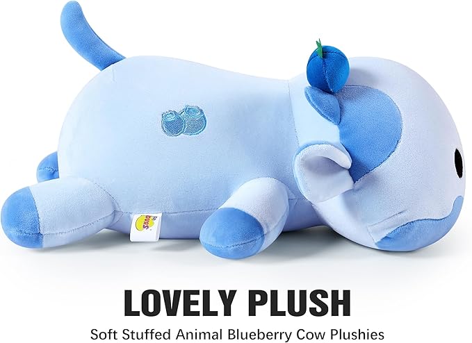 Onsoyours Cute Cow Plushie, Soft Stuffed Blueberry Cow Squishy Plush Animal Toy Pillow for Kids (Blueberry Cow, 12")