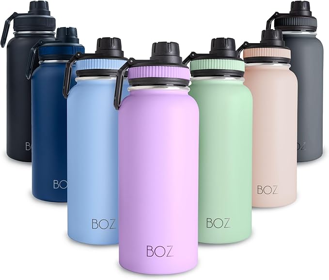 BOZ Stainless Steel Water Bottle - Vaccum Insulated Water Bottle 32 Oz - Wide Mouth BPA Free Sport Water Bottle for Gym with Spout Lid - Thermal Hot & Cold 1 Litre Lavender Water Bottle