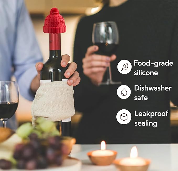 Silicone Wine Bottle Stopper, Reusable Wine Saver to Keep Wine Sealed/Fresh, Fun Wine Stoppers with Knitted Hat Design, Great Choices for Wine Lovers - Standard Bottles Are Applicable(Grey)