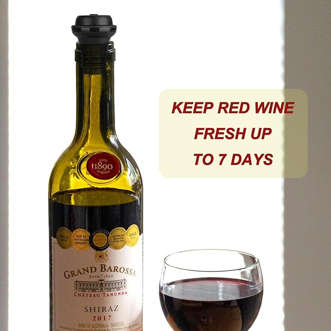 Wine Saver Pump with 4 Vacuum Stoppers, Wine Preserver for Wine Bottles, Reusable Bottle Sealer Keeps Wine Fresh