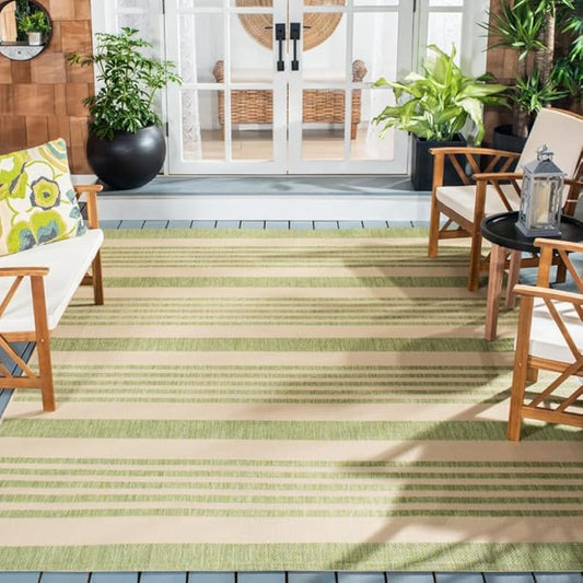 SAFAVIEH Courtyard Collection 8' x 10' Beige/Sweet Pea CY6062 Stripe Indoor/ Outdoor Patio Backyard Mudroom Area Rug