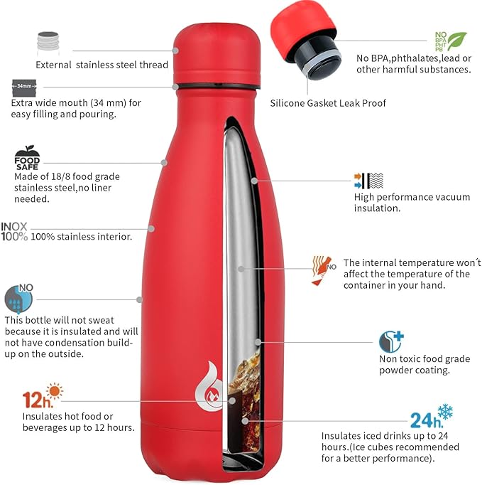BJPKPK Water Bottles Stainless Steel Insulated Water Bottle 12oz Small Water Bottles For Travel,Red