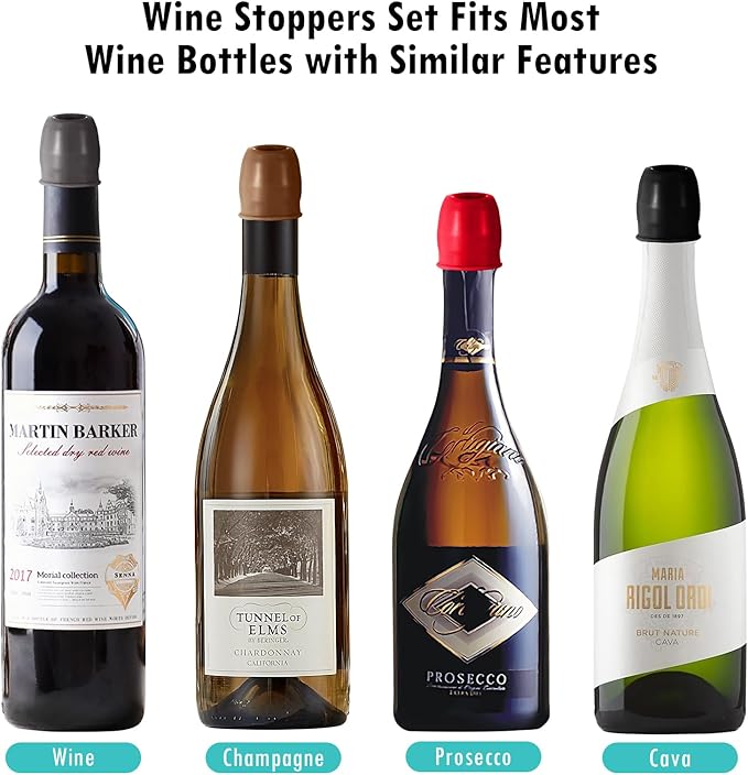 Reusable Wine Bottle Stopper, 8pcs Sparkling Wine Stoppers for Wine Bottles Silicone Wine Bottle Caps, Reusable and Unbreakable Sealer Covers for Keeping Wine Champagne Fresh