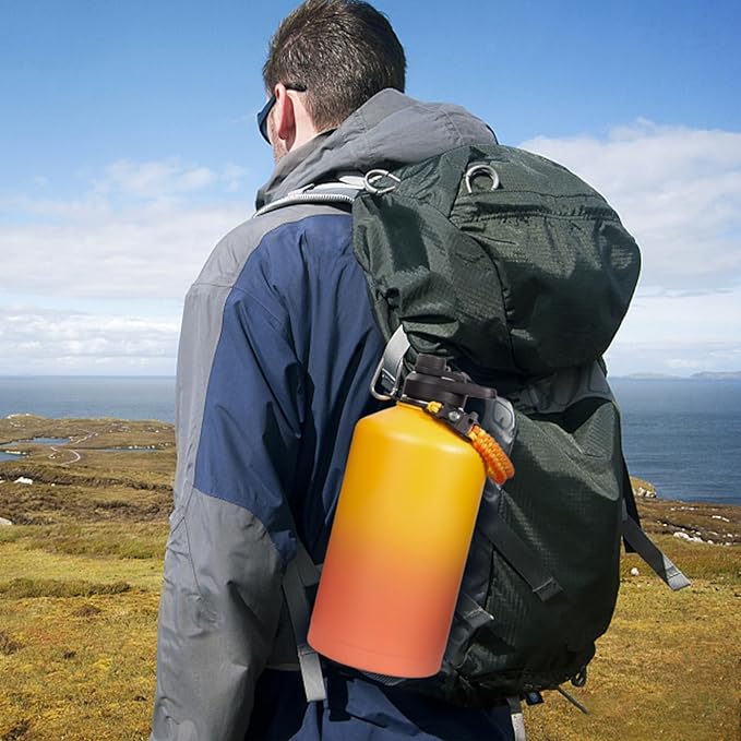 Gallon Water Bottle with Straw&Spout Lid, 128oz Stainless Steel Water Jug with Handle and Wide Mouth, One Gallon Vacuum Double Walled Jug for Sports, Outdoors. Yellow&Orange 128oz