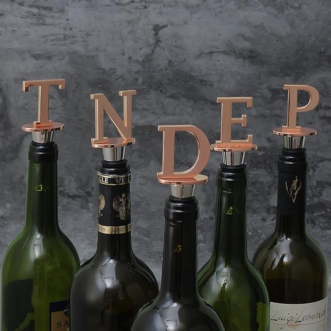 Wine and Beverage Bottle Stopper With Rose Gold Finish-Perfect Presents/Gift Idea for Valentines Day, Mothers Day, Fathers Day, Thanksgiving Day,D-Initial (Letter D)