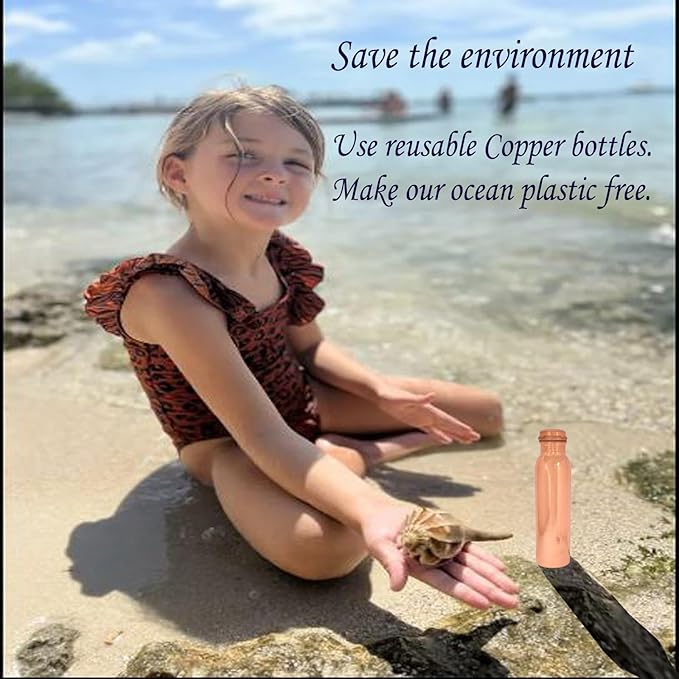 Pure Copper Water Bottle - Handcrafted - Ayurveda health benefits - Large 35 oz - Leak proof - Easy to carry for Sports, Fitness, Yoga, School -Natural Copper Finish