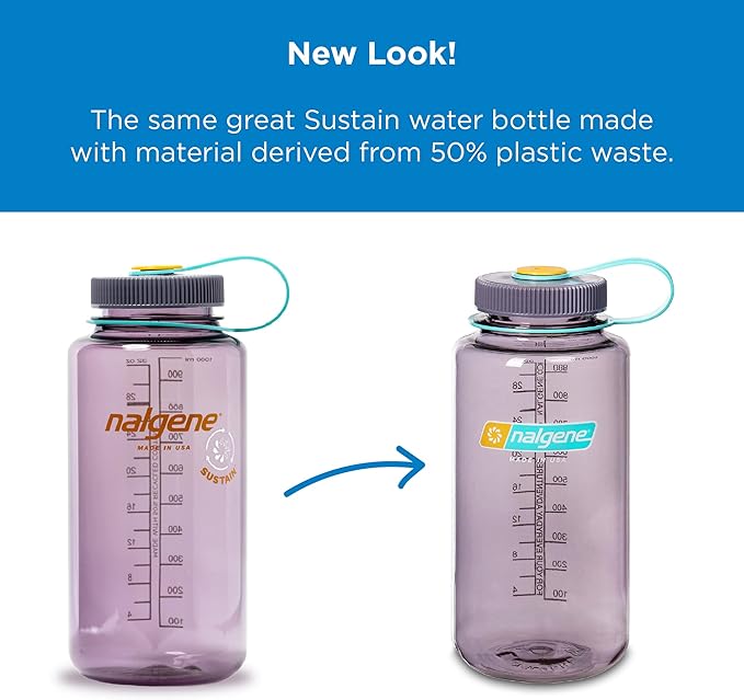 Nalgene Sustain Tritan BPA-Free Water Bottles Made with 50% Recycled Plastic, 48 OZ and 32 OZ, Wide Mouth