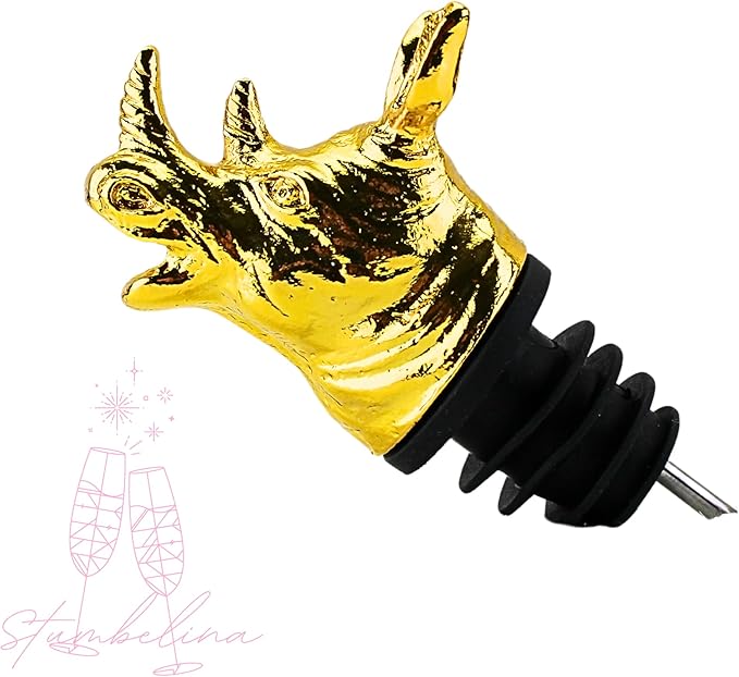 Wine & Olive Oil Pourer | Gold Color Stainless Steel | Bottle Stopper Aerator for Whiskey and Liquor | Decanter and Bar Tools Accessories and Gift Set Ideas for Her and Him (RHINO)