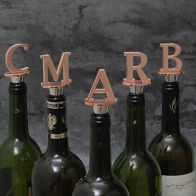 Wine and Beverage Bottle Stopper With Rose Gold Finish-Perfect Presents/Gift Idea for Valentines Day, Mothers Day, Fathers Day, Thanksgiving Day,R-Initial (Letter R)