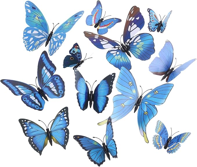 uxcell 120Pcs 3D Beautiful Butterfly Removable DIY Wall Stickers for Bedroom Living Room TV Background Decorations, Blue