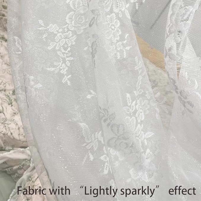 Elegant Lace Princess 4 Corner Post Mosquito Net Romantic for Girls Women Bed Curtain Canopy for Adult Wedding Bedroom Kids Rooms Decoration (Type3-Beige-White, California King)