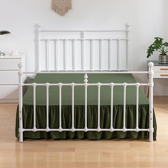 Bed Skirt Full Size Ruffled Bed Skirts with Split Corners, 18 Inch Drop Dust Ruffle Bed Skirt with Platform, Green, Full - 18" Drop