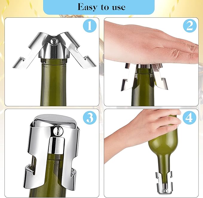 Tessco 12 Pcs Stainless Steel Champagne Stopper Reusable Bottle Sealer Wine Corker Champagne Cork Stopper with a Built in Sealing Plug Compact Champagne Saver Plug for Cava Prosecco (Silver)