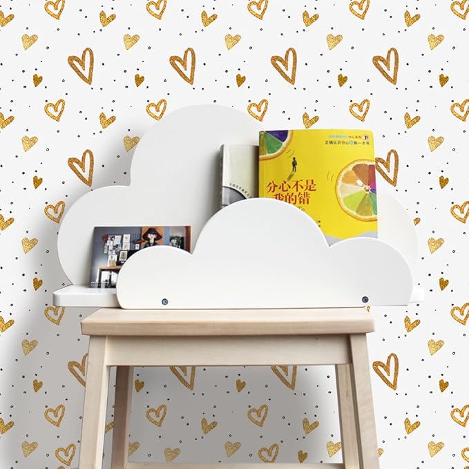 Amaonm Removable 15.8 x 98.4inch Lovely Gold Heart Wall Decals DIY Wallpaper Wall Stickers Murals Decor for Kids Babys Girls Bedroom Teens Nursery Living Room Door Desk Decoration (Heart)
