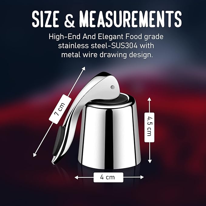 Stainless Steel Wine Bottle Stopper, Wine Vacuum Stopper with Silicone Seal, Reusable Wine Saver Plug to Keep Wine Fresh, Leakproof and Airtight Seal Toppers for Bottles 1 Pack