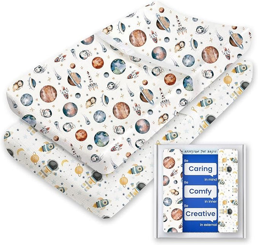 Changing Pad Cover for Girls Boys, TotBasic Premium Soft Boho Changing Table Covers, Stretchy Jersey Changing Table Sheets - Fits All Standard Changing Tables - 2 Pack