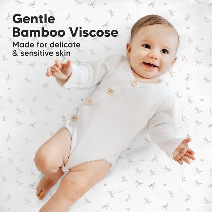 Pack and Play Sheets Fitted, 2-Pack Mini Crib Sheets - Pack N Play Sheets, Organic Fitted Crib Sheet for Pack and Play Mattress, Playard Baby Crib Sheets, Crib Sheets Neutral for Boys, Girls (Meadow)