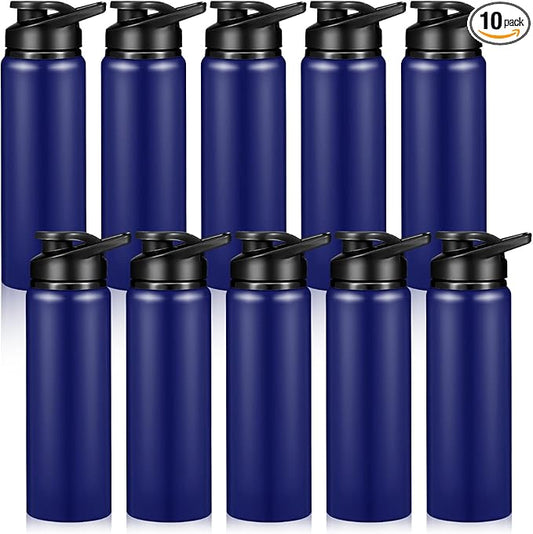 CHENGU 10 Pcs Aluminum Water Bottle 24oz Aluminum Reusable Bottles Lightweight Snap Lid Sports Water Bottle Multipack Easy Carry Leak Proof Travel Bottle for Gym Camping Hiking Outdoor Fishing (Blue)