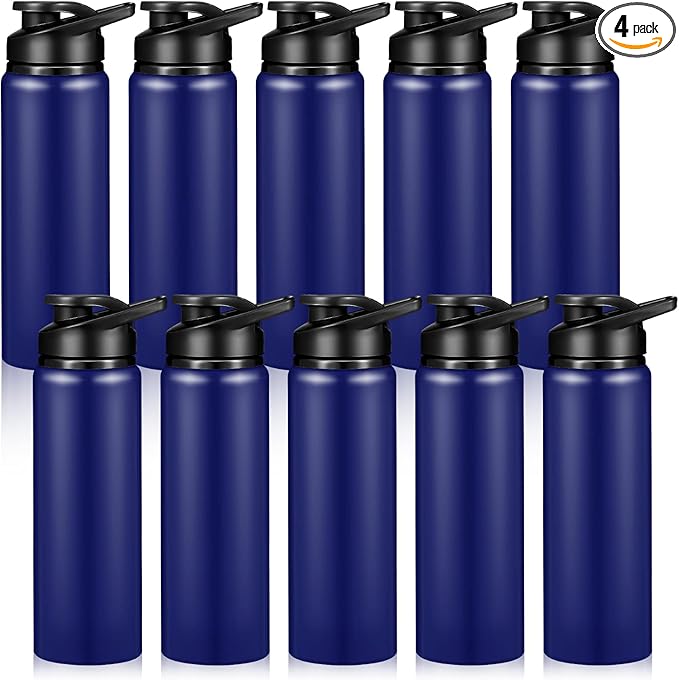 CHENGU 4 Pcs Aluminum Water Bottle 24oz Aluminum Reusable Bottles Lightweight Snap Lid Sports Water Bottle Multipack Easy Carry Leak Proof Travel Bottle for Gym Camping Hiking Outdoor Fishing (Blue)