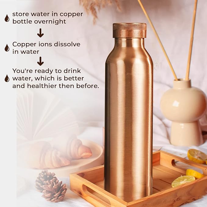Pure Copper Water Bottle 30 oz 900 ml Leak Proof 100% Ayurvedic Copper Bottle for Drinking - Drink More Water in Peacock Print Copper Bottle