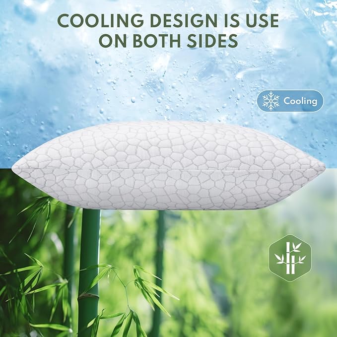 Cooling Shredded Memory Foam Pillow for Sleeping - Standard Size 2 Pack, Adjustable Bed Pillows Set of 2 for Side, Back, and Stomach Sleepers, Washable Breathable Cold Cover - CertiPUR-US