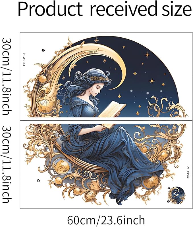 Gorgeous Moon Star Blue Girl Wall Stickers, sacinora Reading Book Middle Eastern Style Art Wall Decals Removable Vinyl Peel and Stick for Kids Baby Nursery Study Room Living Room Bedroom Decorations