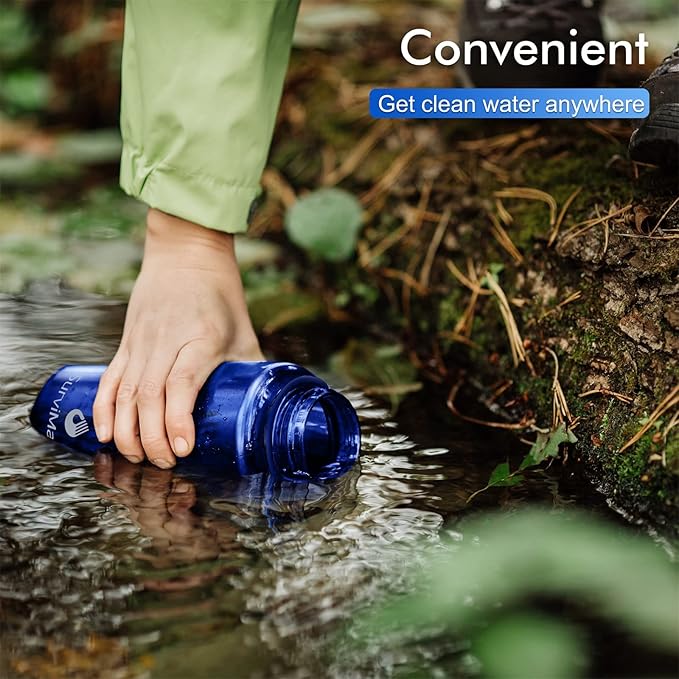 SurviMate 0.01μm Ultra-Filtration Filtered Water Bottle, Portable Water Filter Bottle with 4-Stage Filtration for Survival, Camping, Hiking, Backpacking, Drinking, Emergency